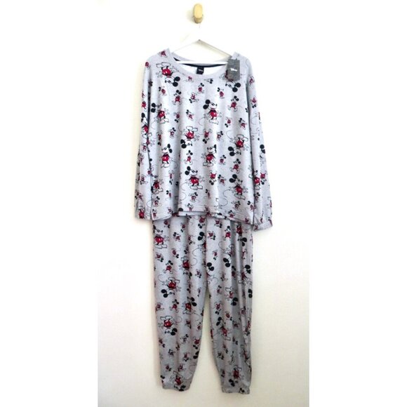 NEW! Disney Women's 2 Piece Mickey Mouse Pajama Set Grey Black Red SZ L - Picture 5 of 9